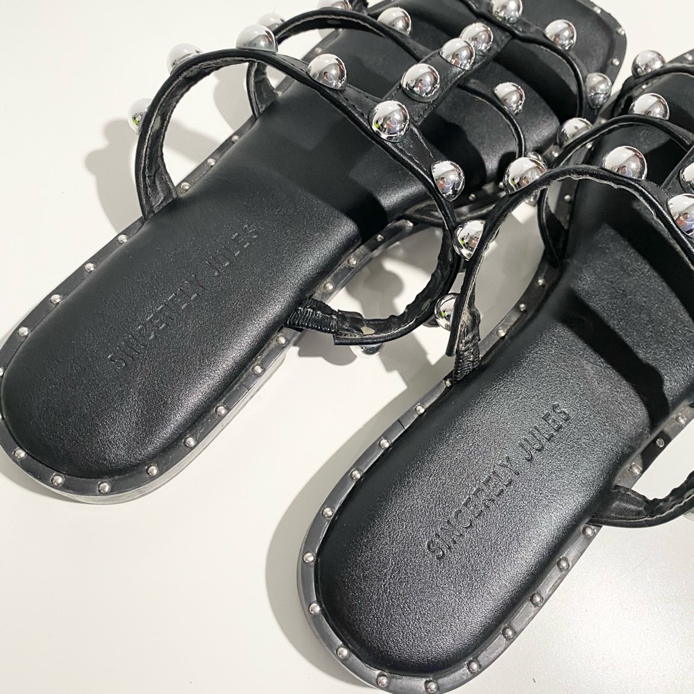 Sincerely Jules Black & Silver Slide Sandals “Ventura”‎ size 7.5 Studded - Picture 5 of 6